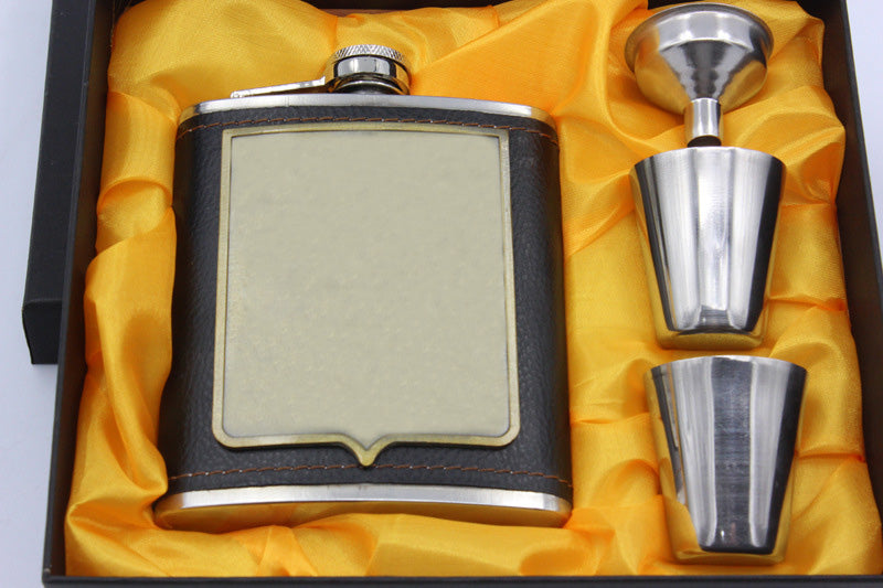 7oz Luxury Stainless Steel Hip Flasks Set Faux Leather Chip Flagon Whiskey Wine Bottle Alcohol Pocket Flagon Gifts