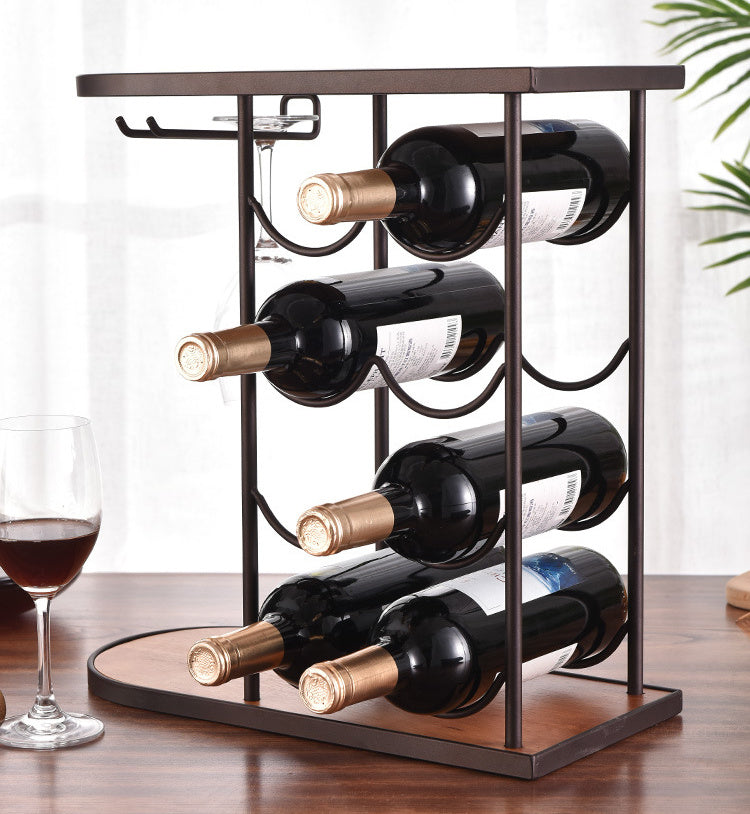 Wooden Wine Rack Crafts Iron Wine Bottle Rack Holder Display Shelf Kitchen Bar Exhibition Storage Organizer Home Decor