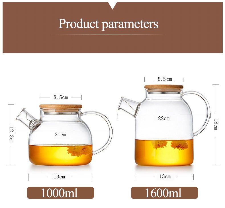 1L/1.6L Big Transparent Borosilicate Glass Teapot Heat-Resistant Large Clear Tea Pot Flower Tea Set Puer Kettle Office Home Tool