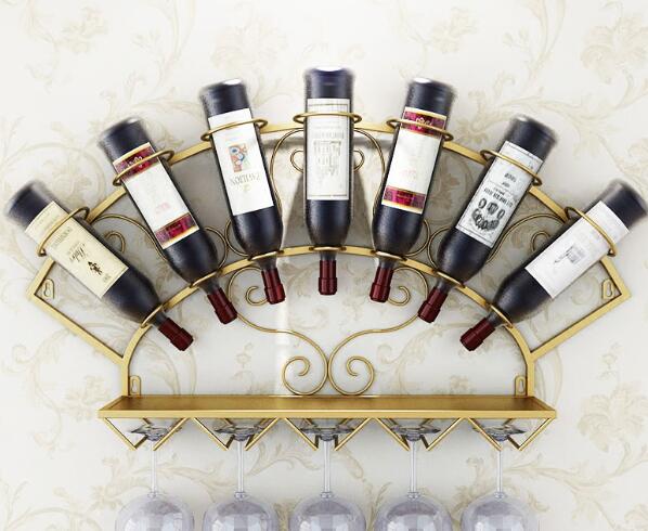 Modern Metal Wine Holder Rack for 7 Bottles Wall Mounted Wine Bottle Display Rack Glassware Storage Shelf for Whiskey Red Wine
