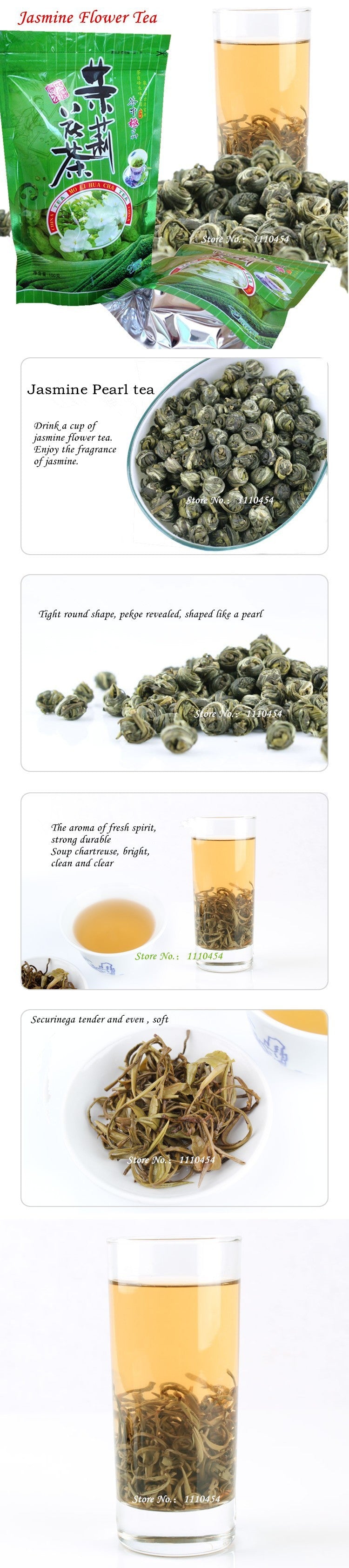 HelloYoung100g Organic Jasmine Flower Tea Jasmine Pearl Green Tea Chinese Fragrant Tea new tea