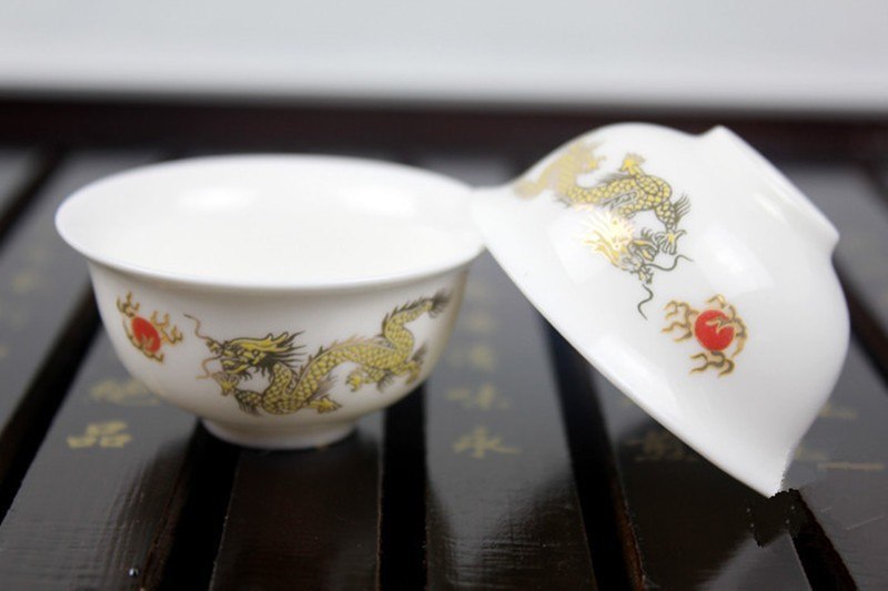 CJ242 High-grade Golden Dragon Milky White Jade Porcelain Ceramic Kung Fu Tea Set Cup Bone China Drinkware Gift Packaging