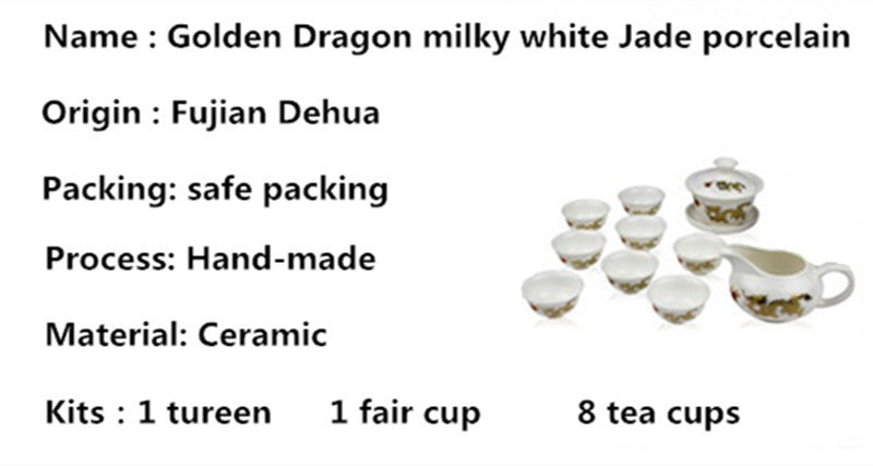CJ242 High-grade Golden Dragon Milky White Jade Porcelain Ceramic Kung Fu Tea Set Cup Bone China Drinkware Gift Packaging