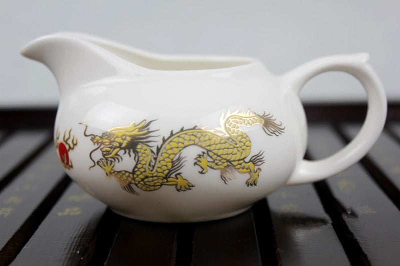 CJ242 High-grade Golden Dragon Milky White Jade Porcelain Ceramic Kung Fu Tea Set Cup Bone China Drinkware Gift Packaging