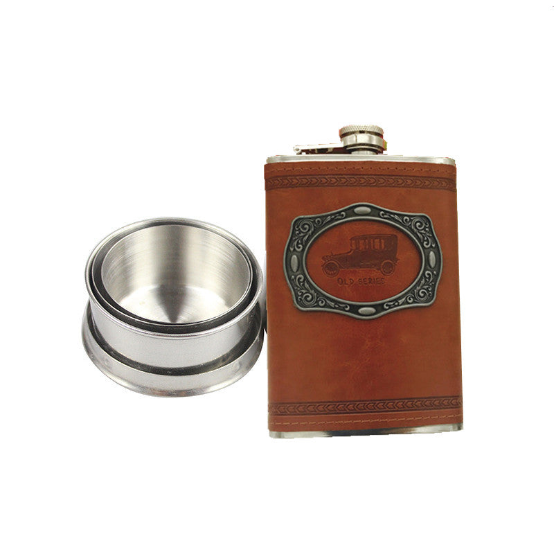 new hot sale 9 ounce Stainless steel hip flask Whisky Moscow Vodka flagon with pu leather 75ml folding portable cup