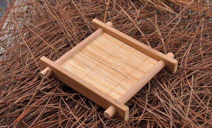 CJ268 Natural 1pc 100% Bamboo Wood Trays For Tea Trays 7cm*7cm Creative Chinese Word Jing Concave Cup Mat