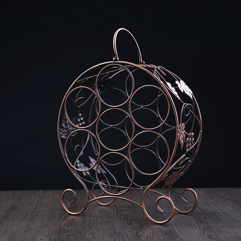 Round wine rack with seven bottles of grape leaves Red wine bottled wine rack frame European fashion Wine shelf iron ornaments