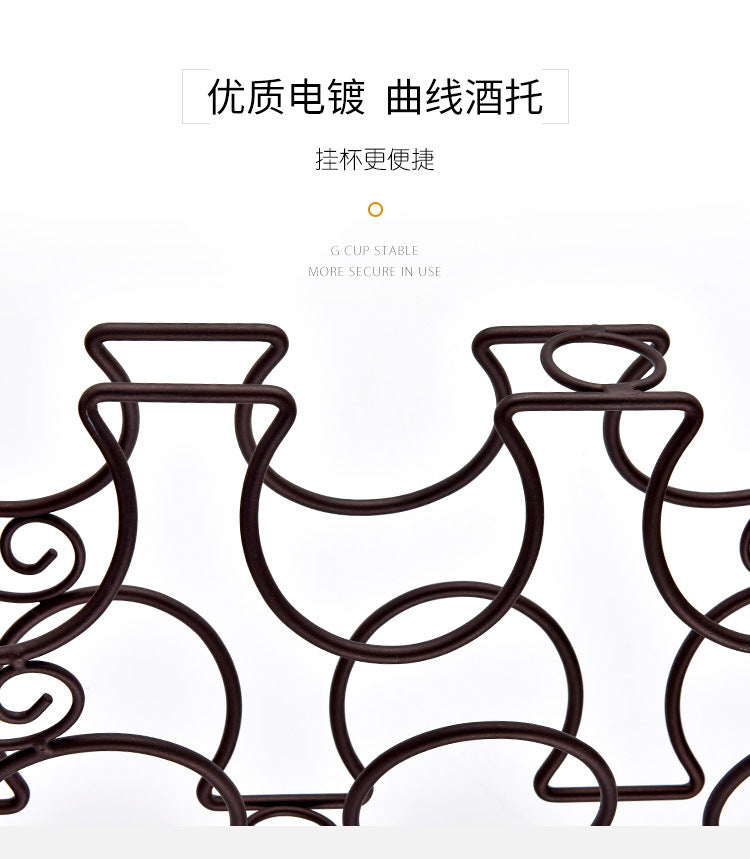 G- style Wooden Stable Wine rack oval wooden bottom iron art six bottle wine rack dining table wine cabinet decoration