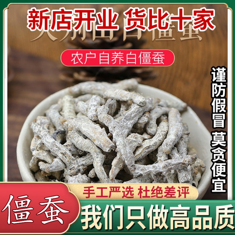250g / 8.8oz Genuine White Stiffy Silkworm Chinese Herbal Medicine Stiffy Silkworm White Stiffy Silkworm Powder White Stiffy Silkworm Tentacles 正品白僵蚕中药材僵蚕白僵蚕粉白僵虫天虫姜蚕姜虫非炒僵蚕干