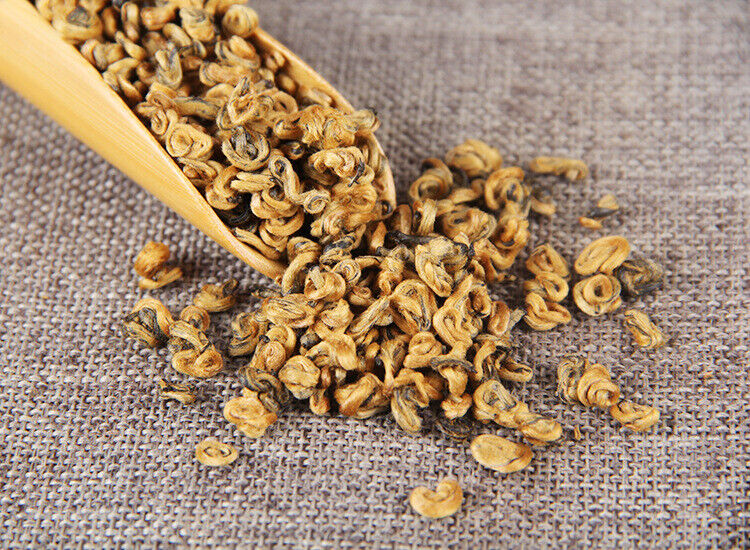 HelloYoung TeaPremium Golden Snail Dian Hong Jin Luo Handmade Pure Bud China Yunnan Black Tea