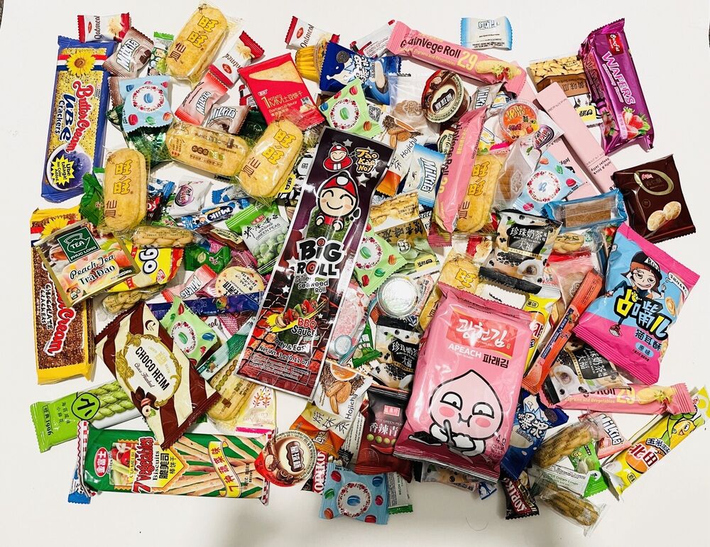 100 Stück Los Asian Snack Box J Vielfalt behandeln Probe Tester