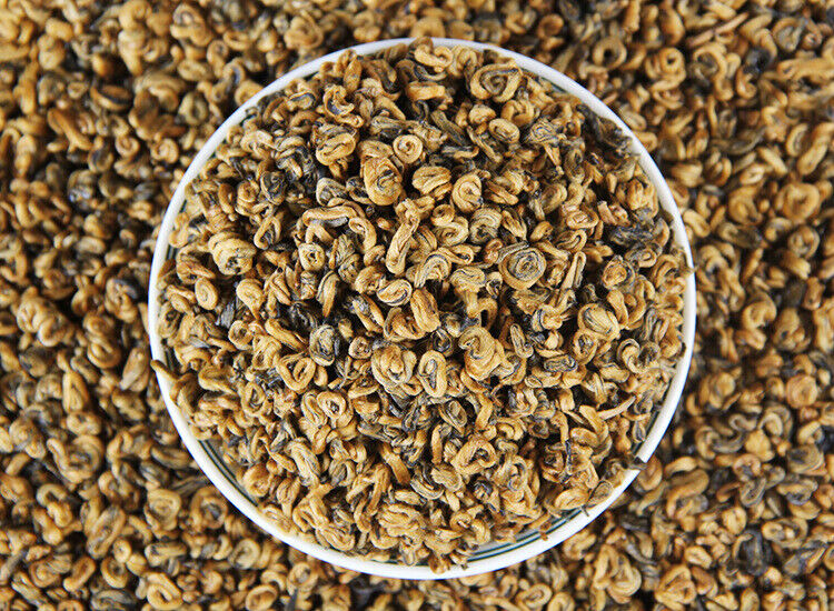HelloYoung TeaPremium Golden Snail Dian Hong Jin Luo Handmade Pure Bud China Yunnan Black Tea