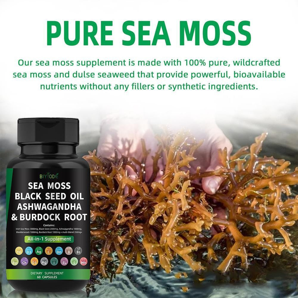 Certified Organic Sea Moss Capsules Irish Sea Moss Bladderwrack Burdock Root