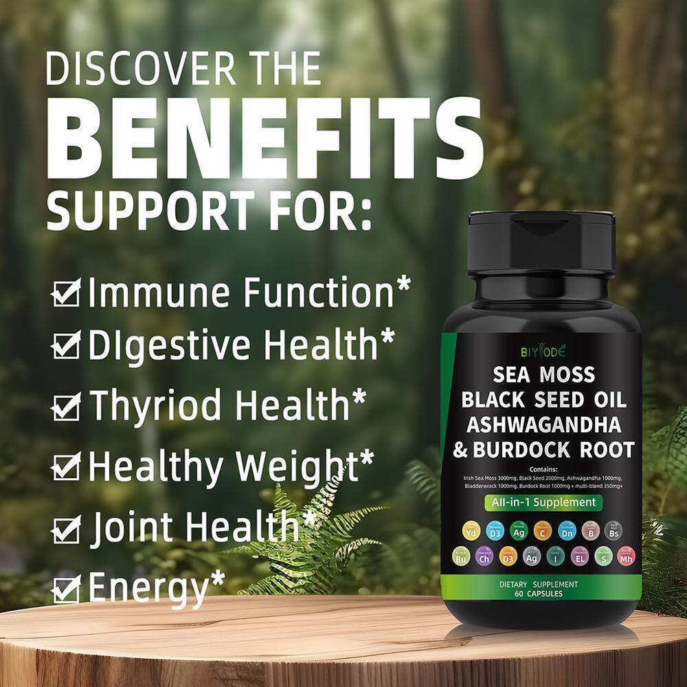 Certified Organic Sea Moss Capsules Irish Sea Moss Bladderwrack Burdock Root