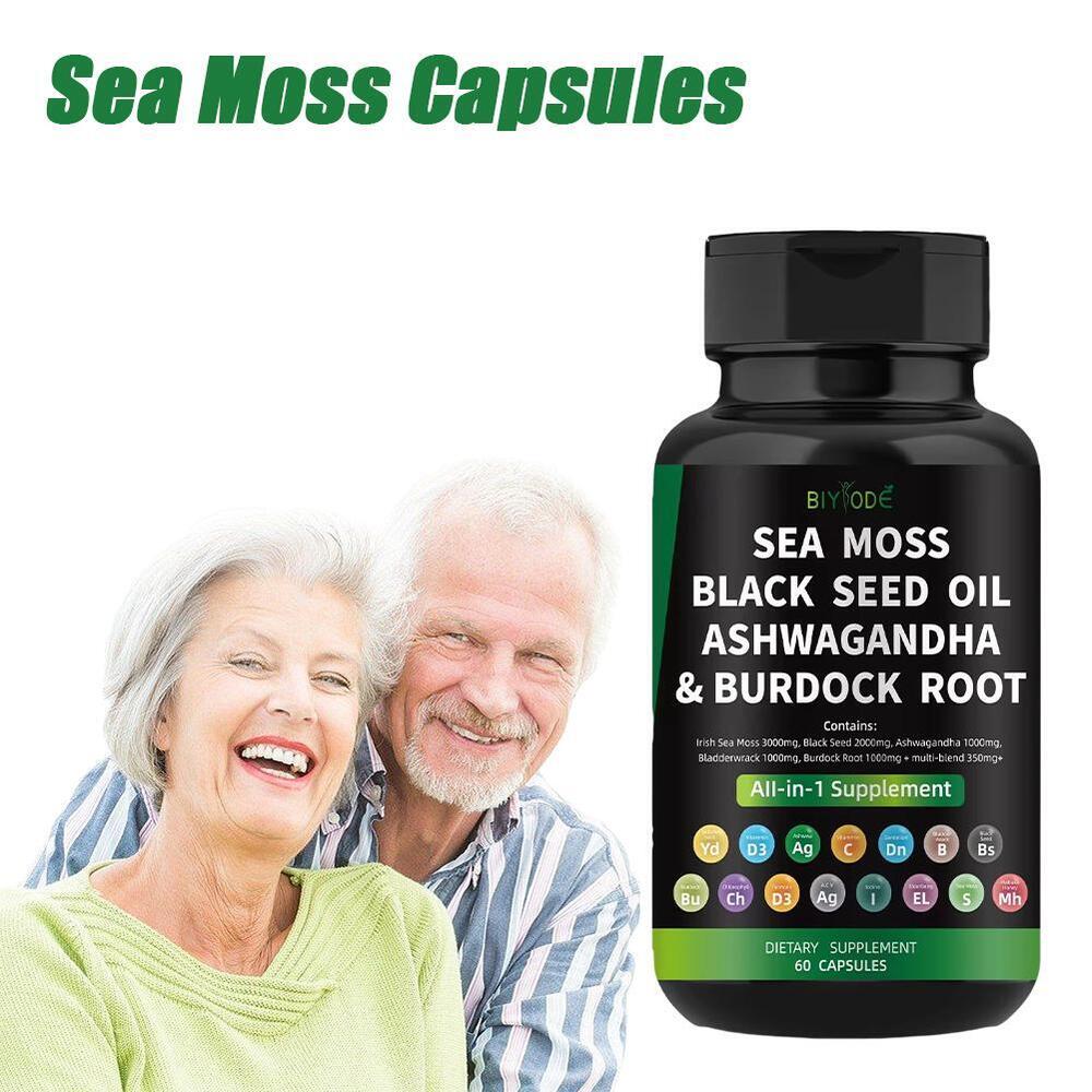 Certified Organic Sea Moss Capsules Irish Sea Moss Bladderwrack Burdock Root