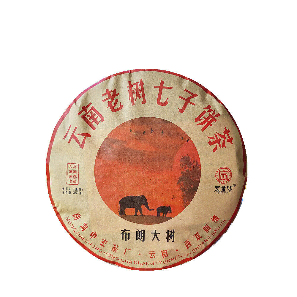 357g Yunnan Old Tree Pu-erh Ripe Tea Cake Bulang Mountain Cooked Pu-erh Tea