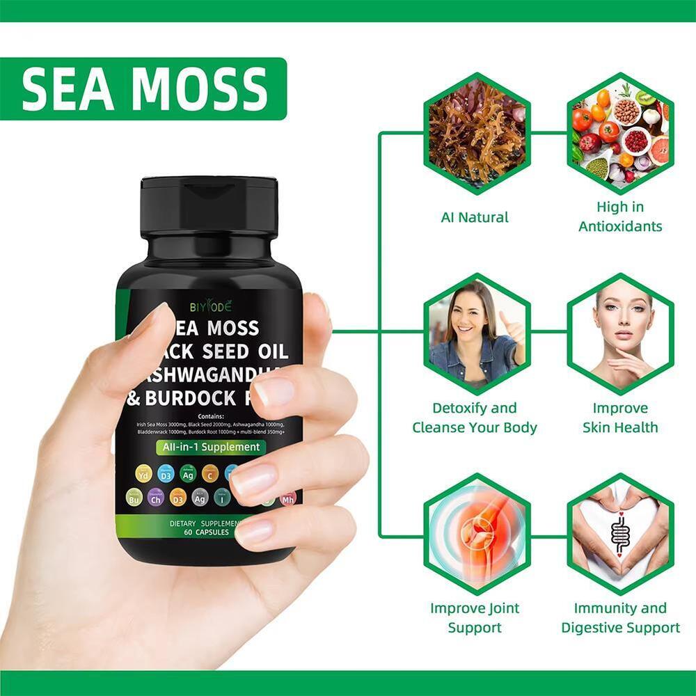 Certified Organic Sea Moss Capsules Irish Sea Moss Bladderwrack Burdock Root
