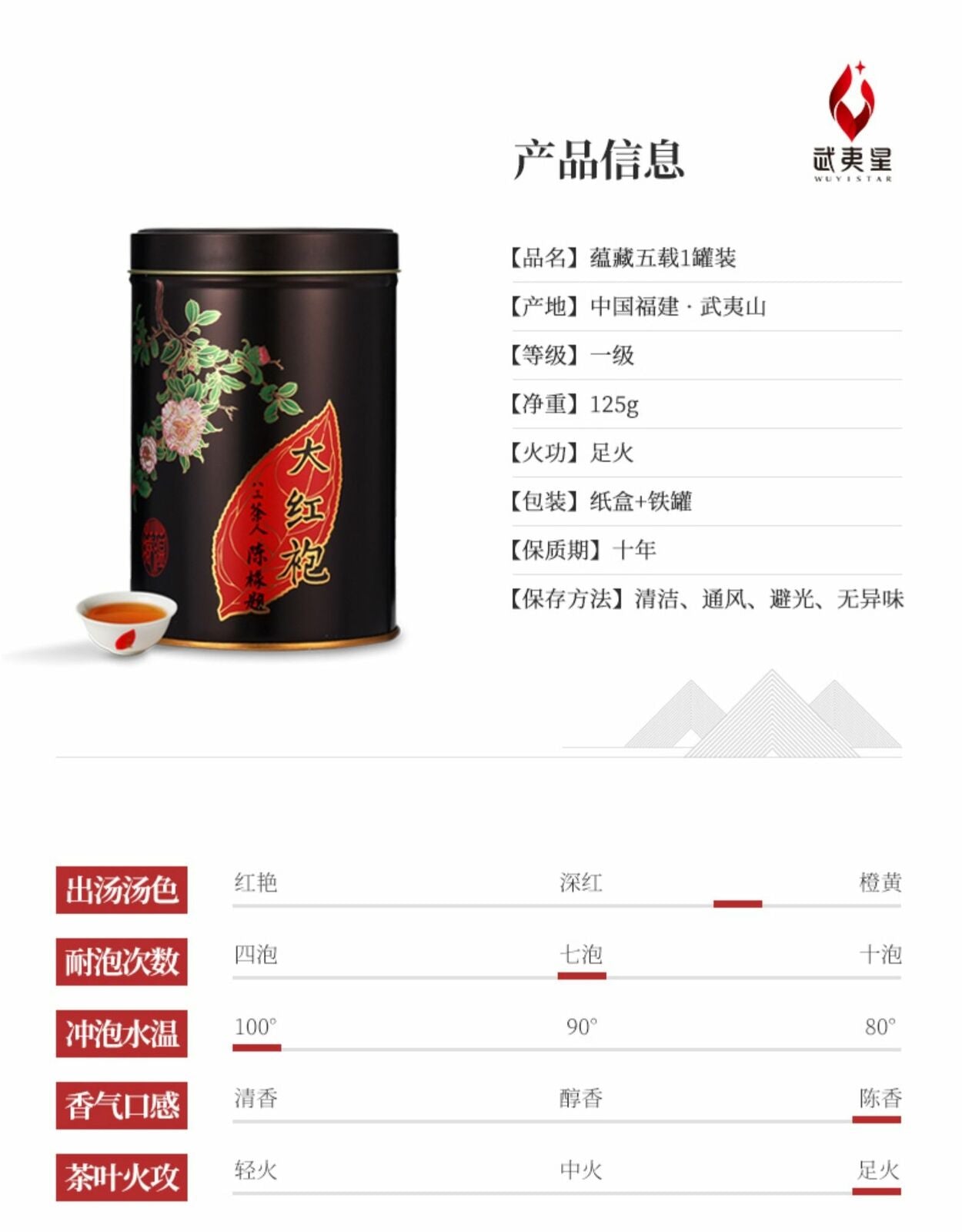 HelloYoung Wuyi Star 5 Years Aged Big Red Robe Da Hong Pao Dahongpao Oolong Tea 125g Tin
