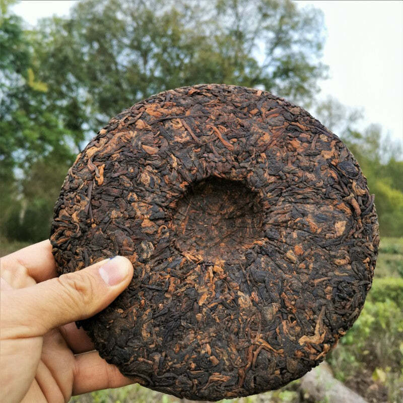 357g Bulang Mountain Big Tree Puerh Ripe Tea Cake Yunnan Aged Pu-erh Cooked Tea