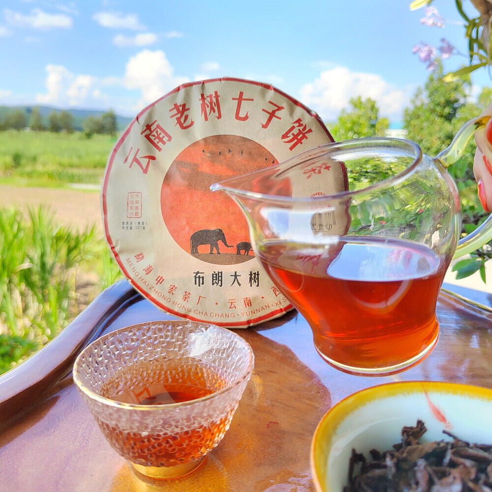 357g Yunnan Old Tree Pu-erh Ripe Tea Cake Bulang Mountain Cooked Pu-erh Tea