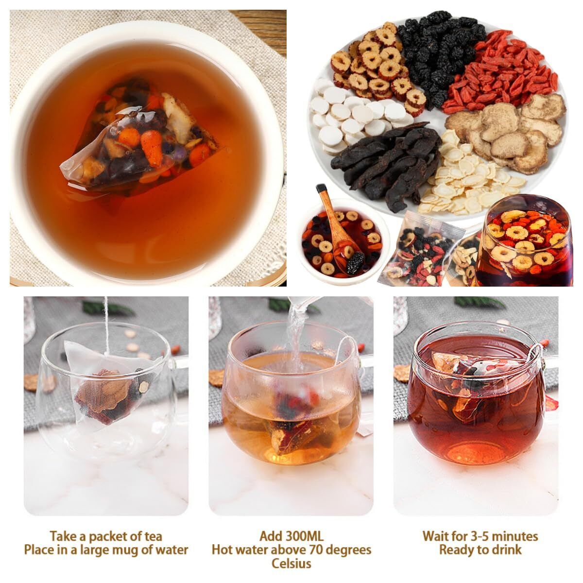 Ginseng Mulberry Medlar Tea, liver tea,kidney health Kidney Tea Chinese Herbal