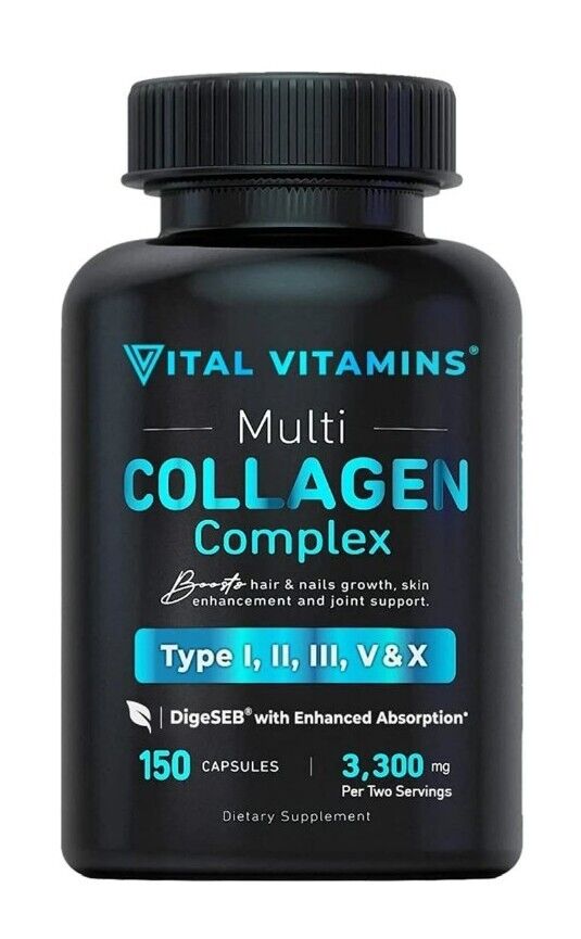 120caps Vital Vitamins Multi Collagen Complex - Type I, II, III, V, X, Grass Fed