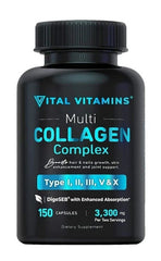 120caps Vital Vitamins Multi Collagen Complex - Type I, II, III, V, X, Grass Fed