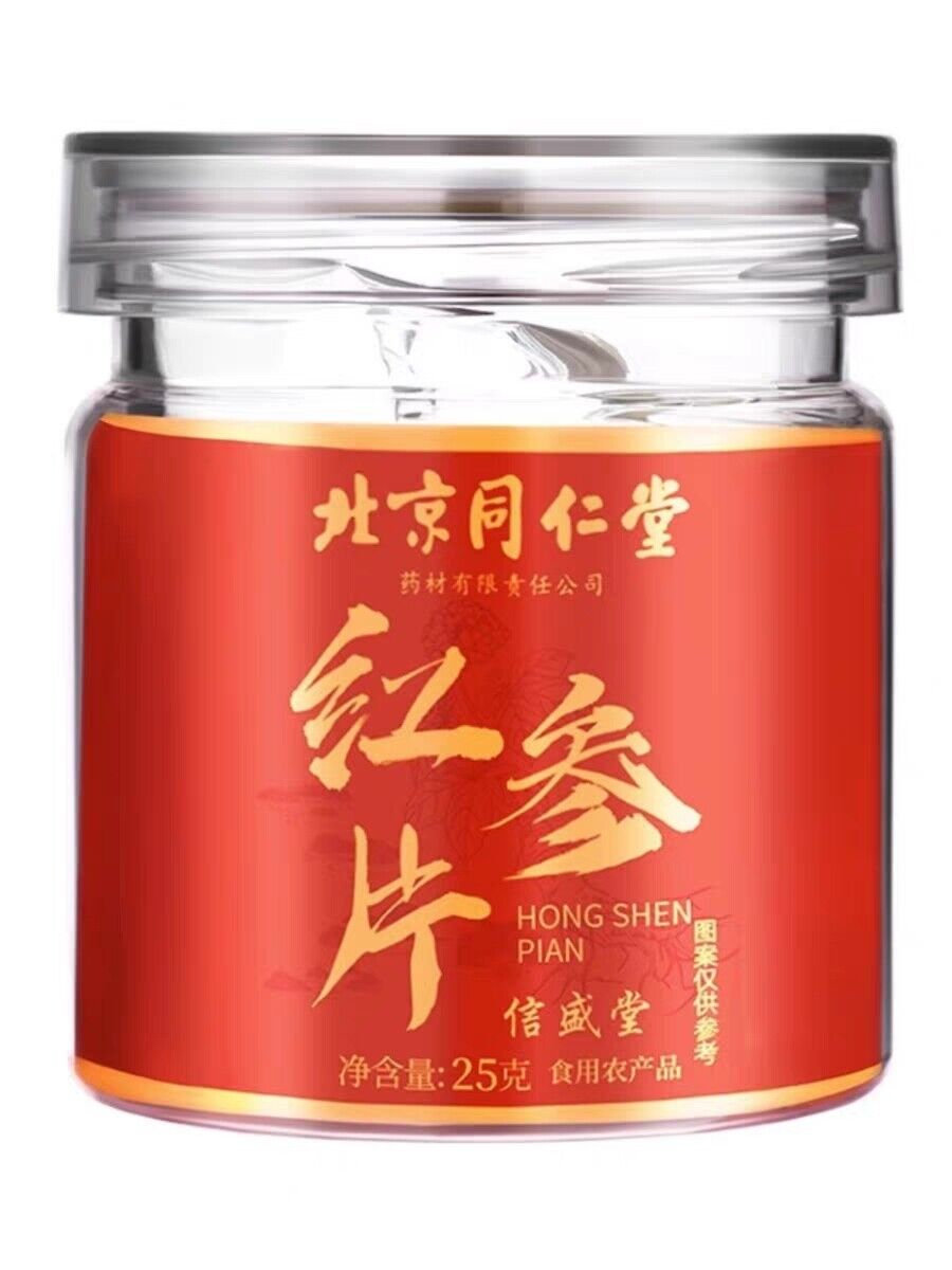 TongRenTang Changbaishan Sugar Free Red Ginseng Slices 同仁堂长白山无糖红参片25g/罐 整枝切片泡酒泡茶