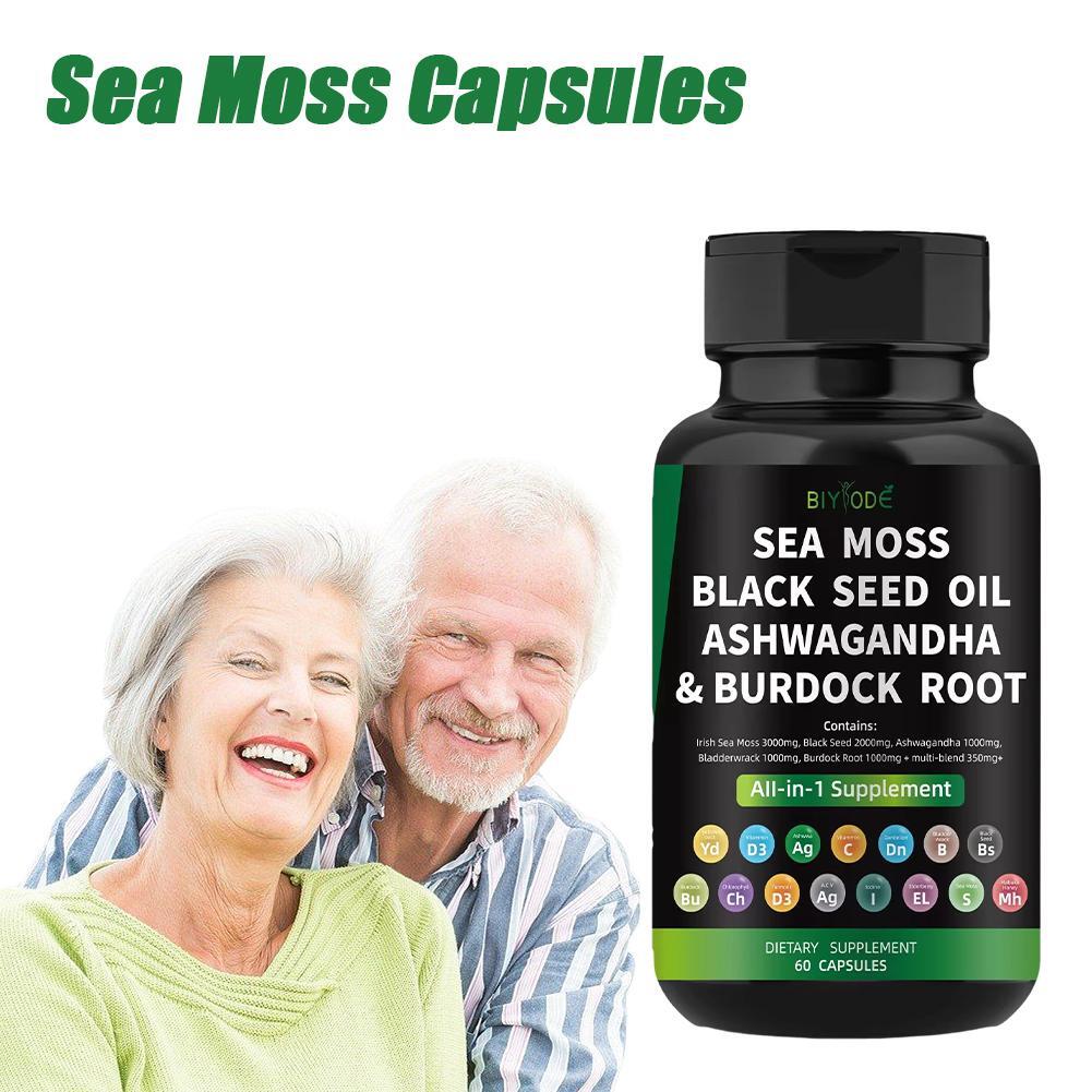 Certified Organic Sea Moss Capsules Irish Sea Moss Bladderwrack Burdock Root