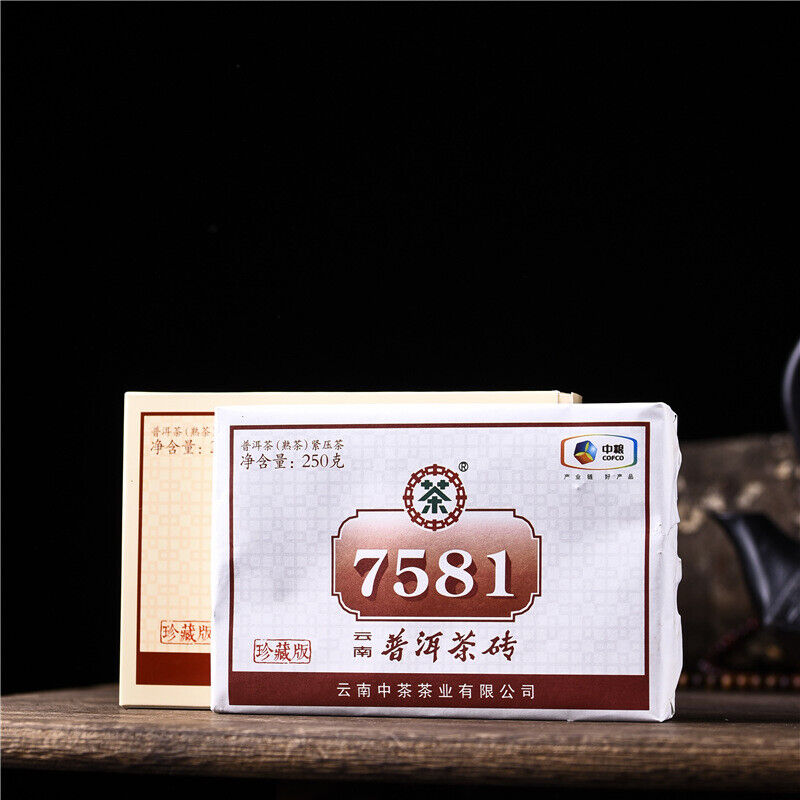 250g ZHONGCHA COFCO Classic Puer 7581 Ripe Puerh Brick Shu Cooked Pu'er Brick