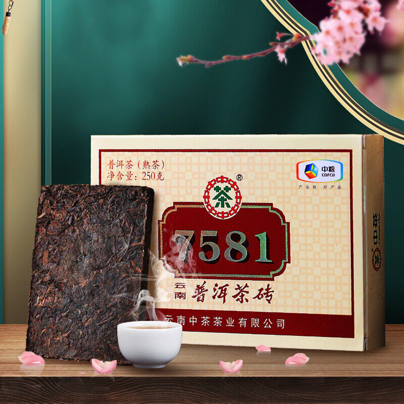 250g ZHONGCHA COFCO Classic Puer 7581 Ripe Puerh Brick Shu Cooked Pu'er Brick