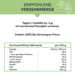 Organic Barley Grass Powder ground | German Barley Grass pure without additives