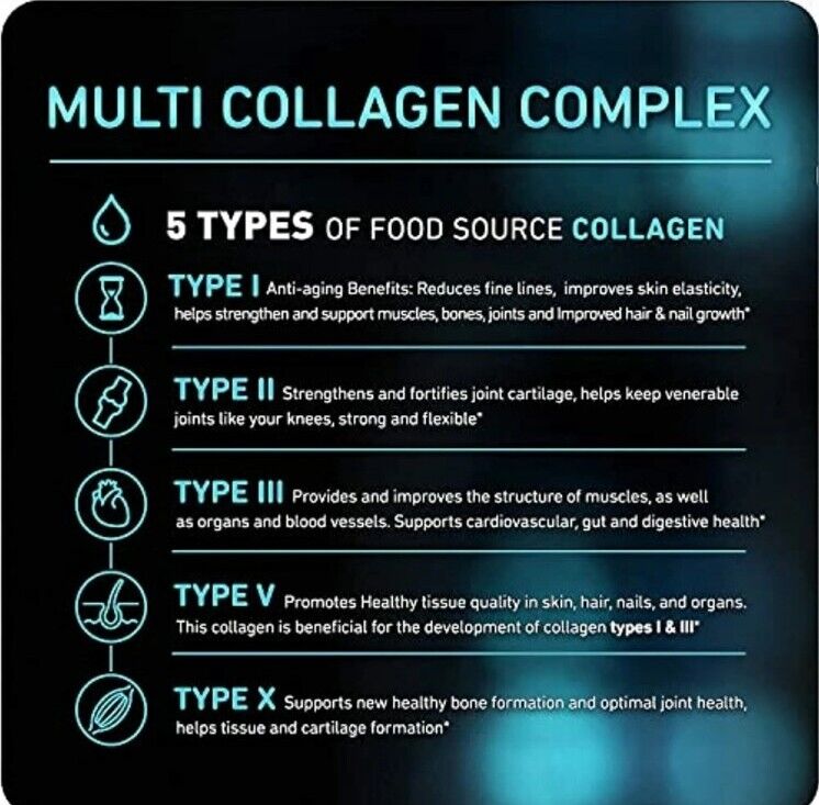 120caps Vital Vitamins Multi Collagen Complex - Type I, II, III, V, X, Grass Fed