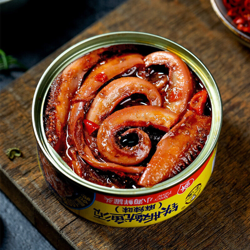 麻辣小海鲜罐头八爪鱼鲍鱼罐头麻辣龙虾尾罐头蒜蓉生蚝海鲜零食 Kleine würzige Meeresfrüchte in Dosen