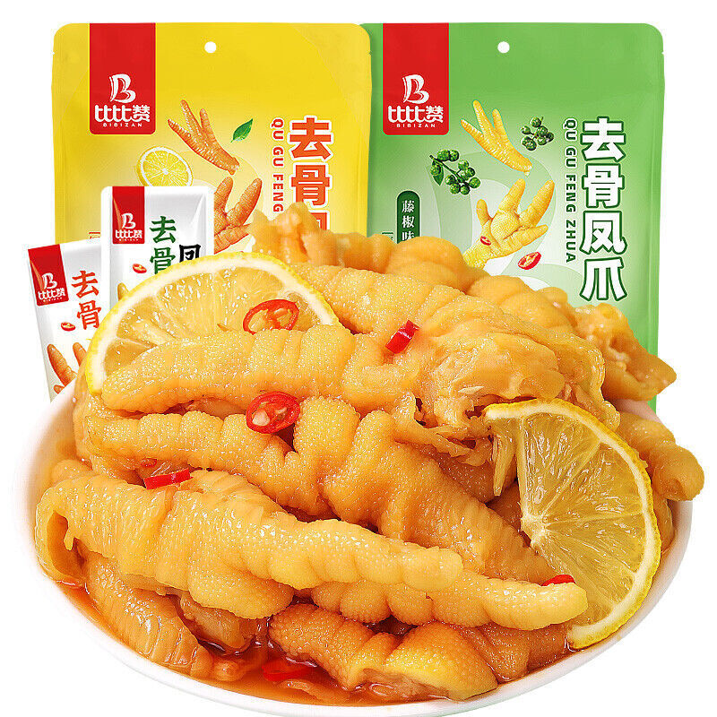 100g Bibizhan Lemon Flavor Boneless Chicken Feet Instant Snacks 比比赞柠檬酸辣味无骨鸡爪